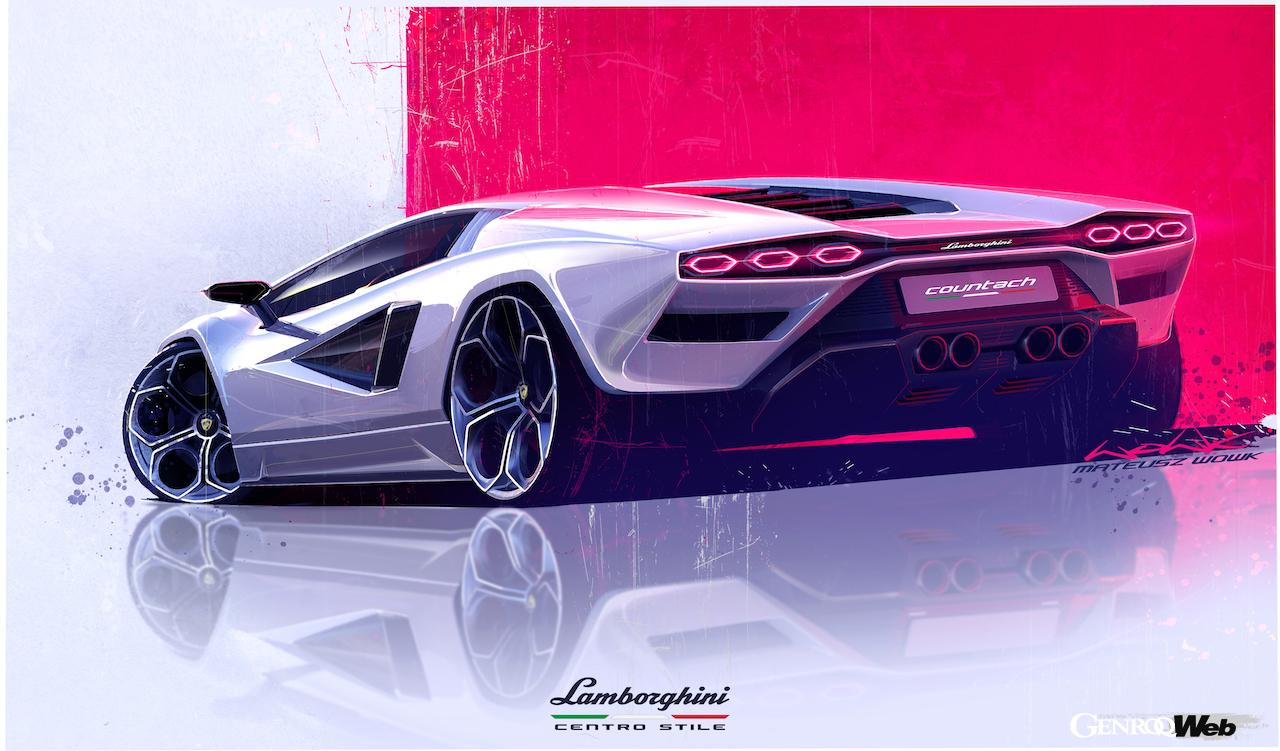 ランボルギーニ カウンタック LPI 800-4のデザインスケッチ。リヤ