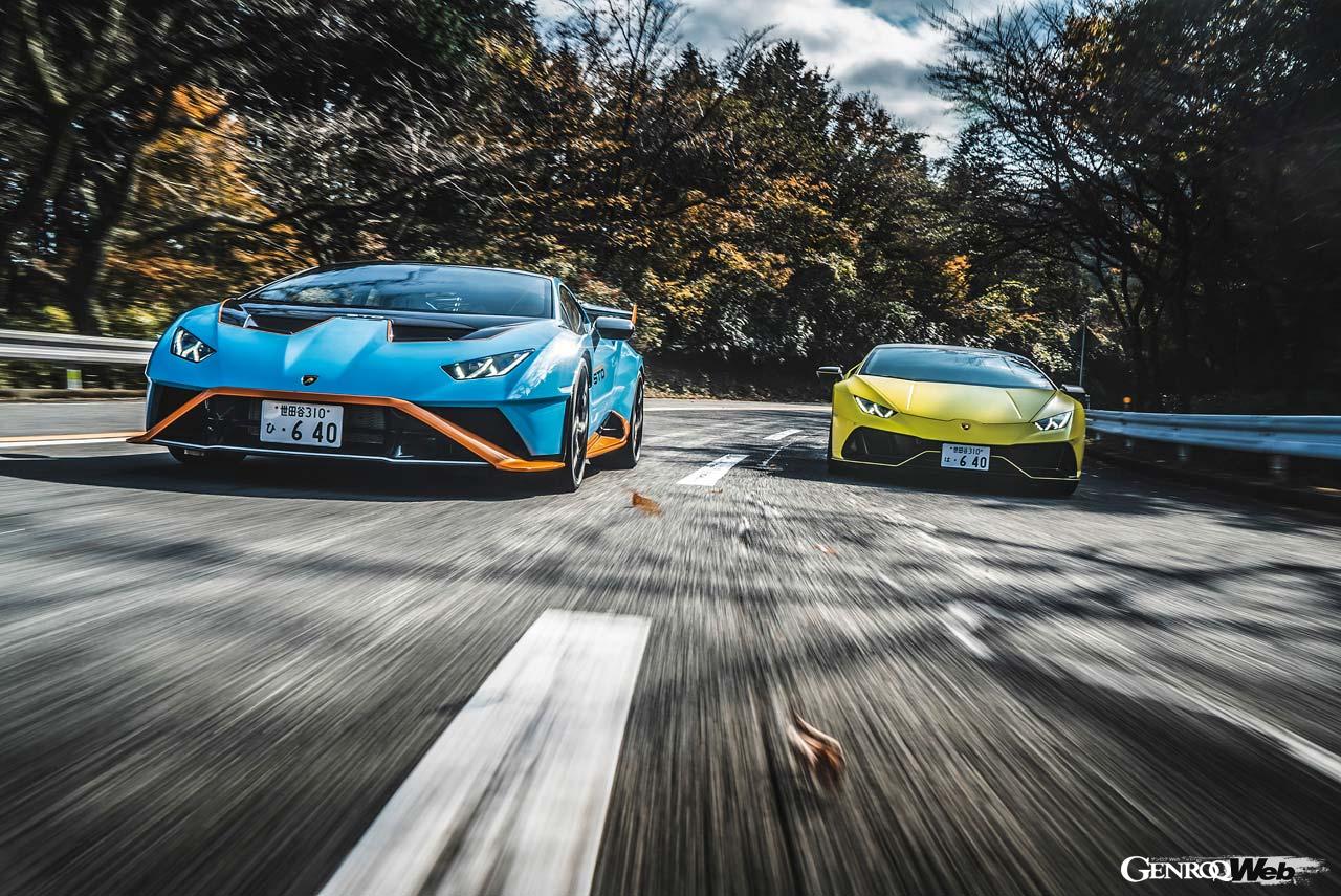 ランボルギーニ ウラカン STOとウラカンEVO フルオ・カプセルの走行シーン