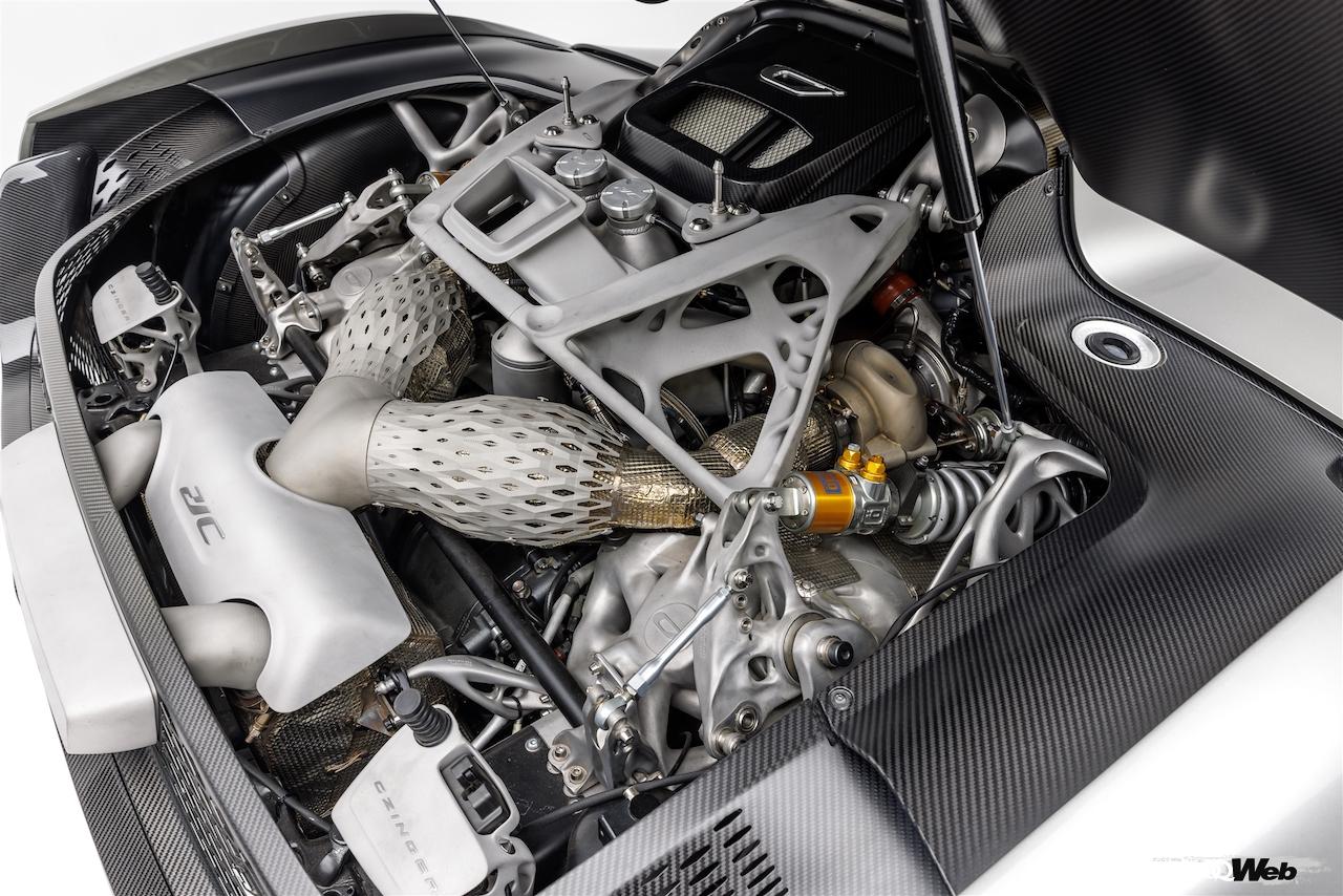 カリフォルニアを拠点に開発されたハイブリッドハイパーカー「ジンガー 21C」のパワーユニット。