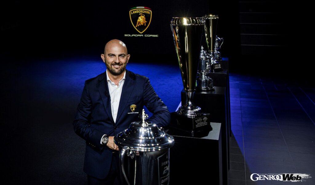 モータースポーツ部門を率いるジョルジョ・サンナ。2023年シーズンから導入されるLMDh規程は、LMP2シャシーにハイブリッドパワートレインを搭載。電動化を進めるランボルギーニにとって、現在の経営方針に合致したカテゴリーだといえるだろう。
