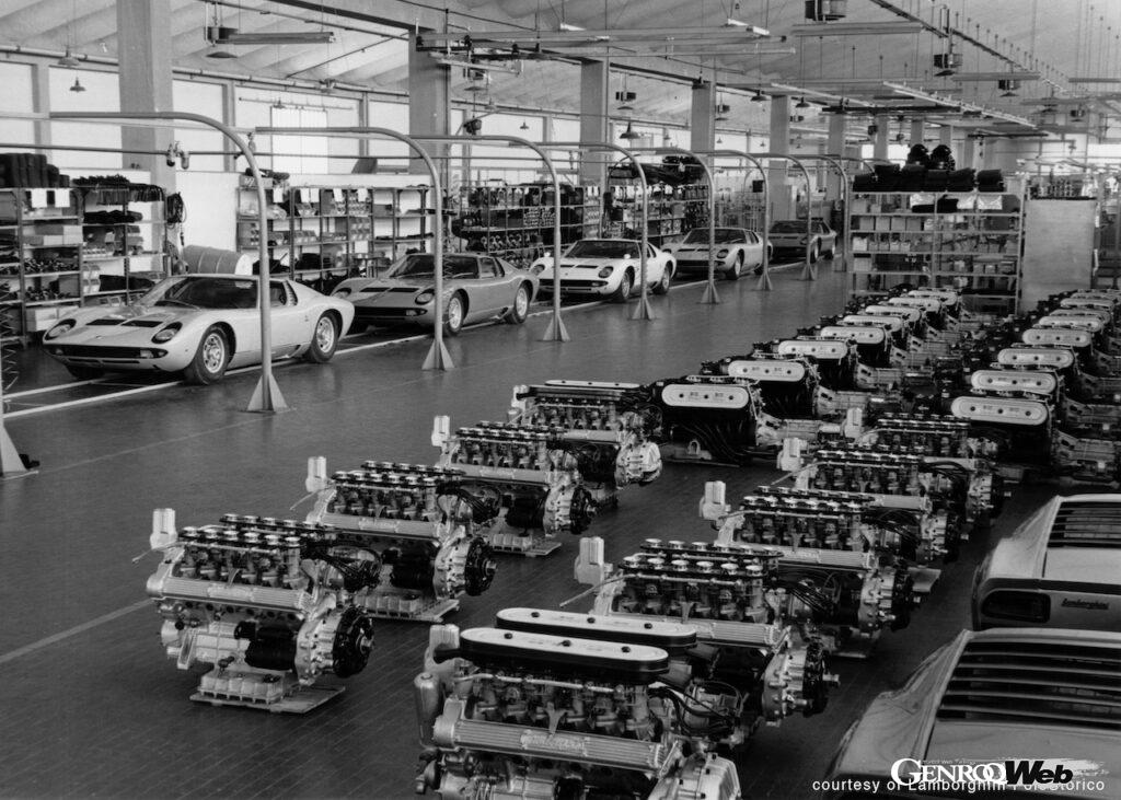 ランボルギーニ ミウラのアッセンブリーライン。