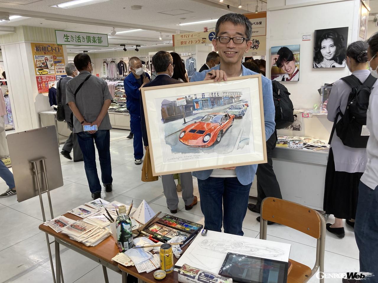 「昭和レトロな世界展」にて水彩画の実演を行った溝呂木陽氏