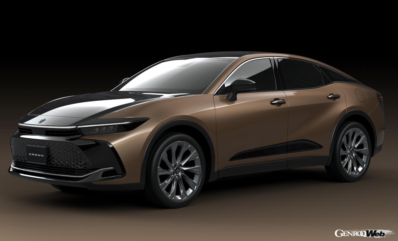 全長4930mm、全幅1840mm、全高1540mmの堂々たるサイズのクラウン クロスオーバー。ホイールベースは2850mmとなる。