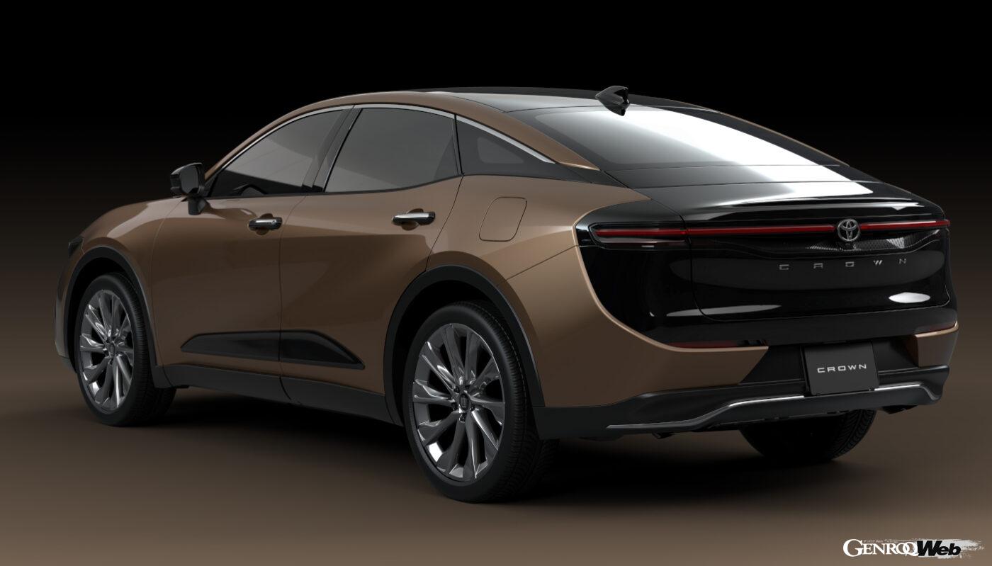 全長4930mm、全幅1840mm、全高1540mmの堂々たるサイズのクラウン クロスオーバー。ホイールベースは2850mmとなる。