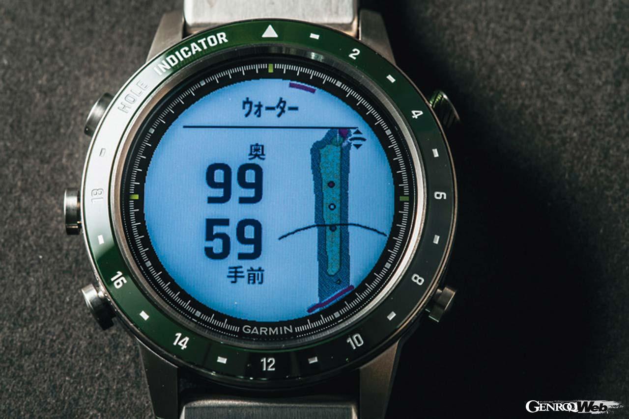 コース全体のハザードやバンカーの位置を俯瞰で表示し、見えないハザードやバンカーを把握するのに役立つ機能も備える。ライバルとラウンドを回るときも有利になるだろう。