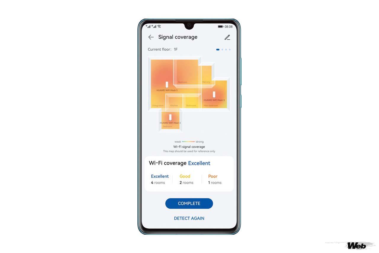 HUAWEI Lifeアプリを使えばWi-Fi信号カバレッジの可視化やホームネットワーク診断。接続問題を検出して自動でホームネットワークの最適化などをアプリ上で行える。