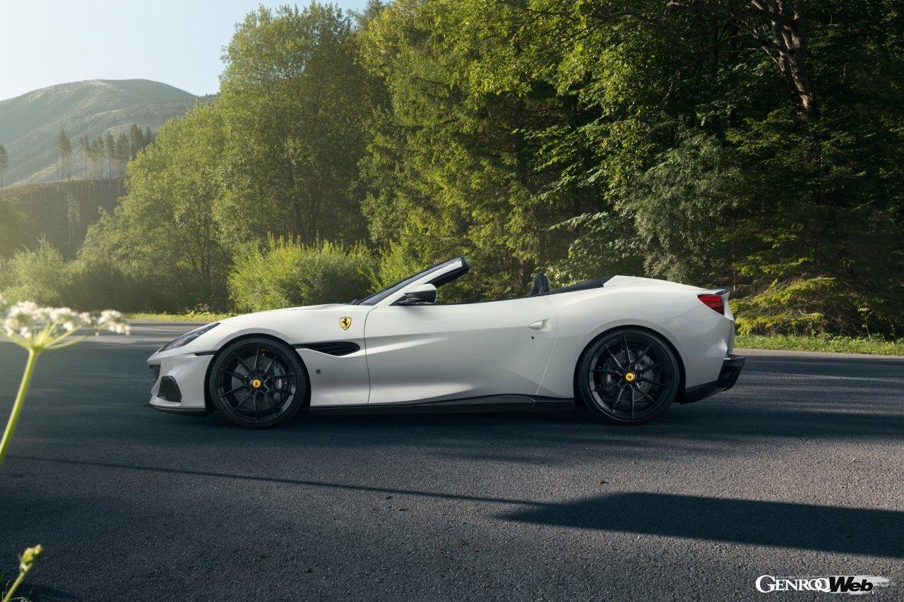 ノビテックの特徴とも言える、ネイキッドカーボンファイバー製エクステリアパーツを装着した「フェラーリ ポルトフィーノ M」。