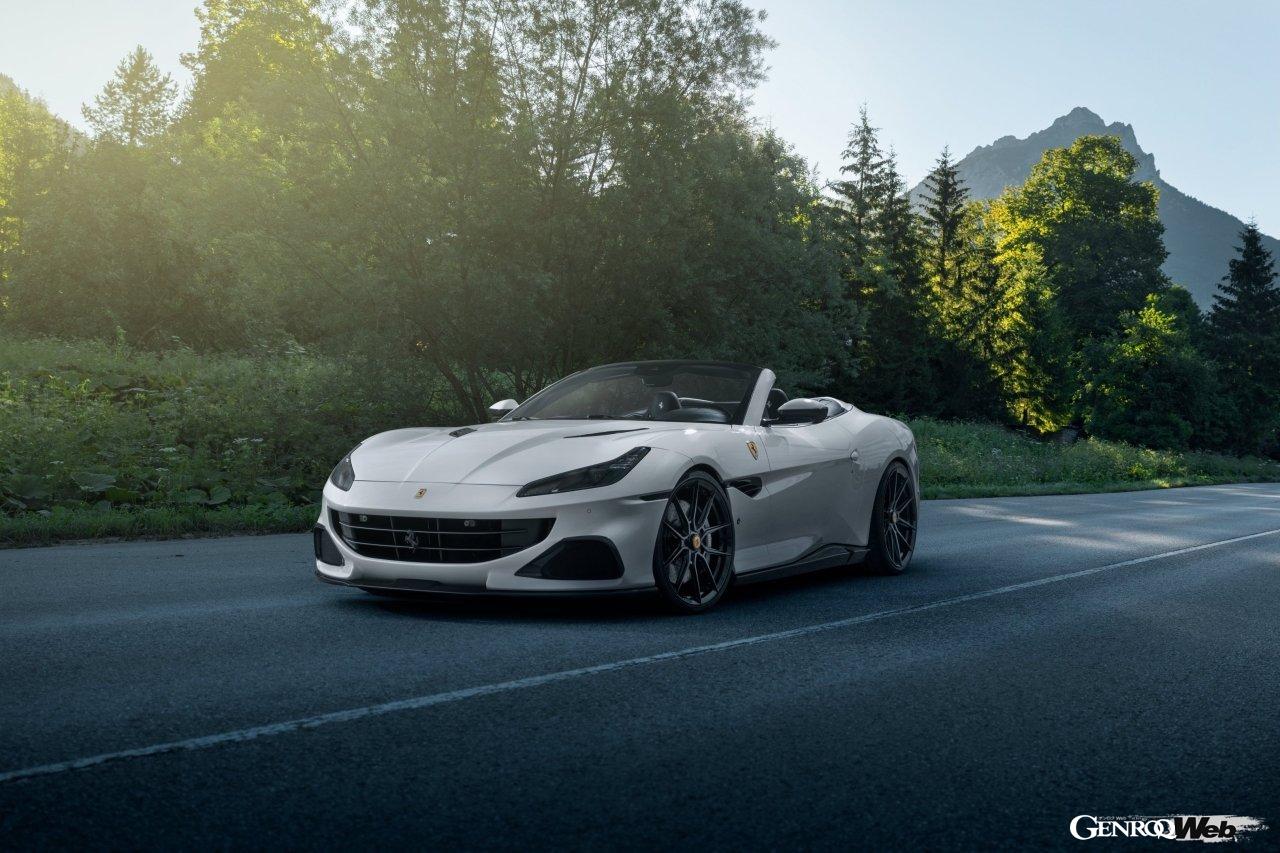 ノビテックの特徴とも言える、ネイキッドカーボンファイバー製エクステリアパーツを装着した「フェラーリ ポルトフィーノ M」。