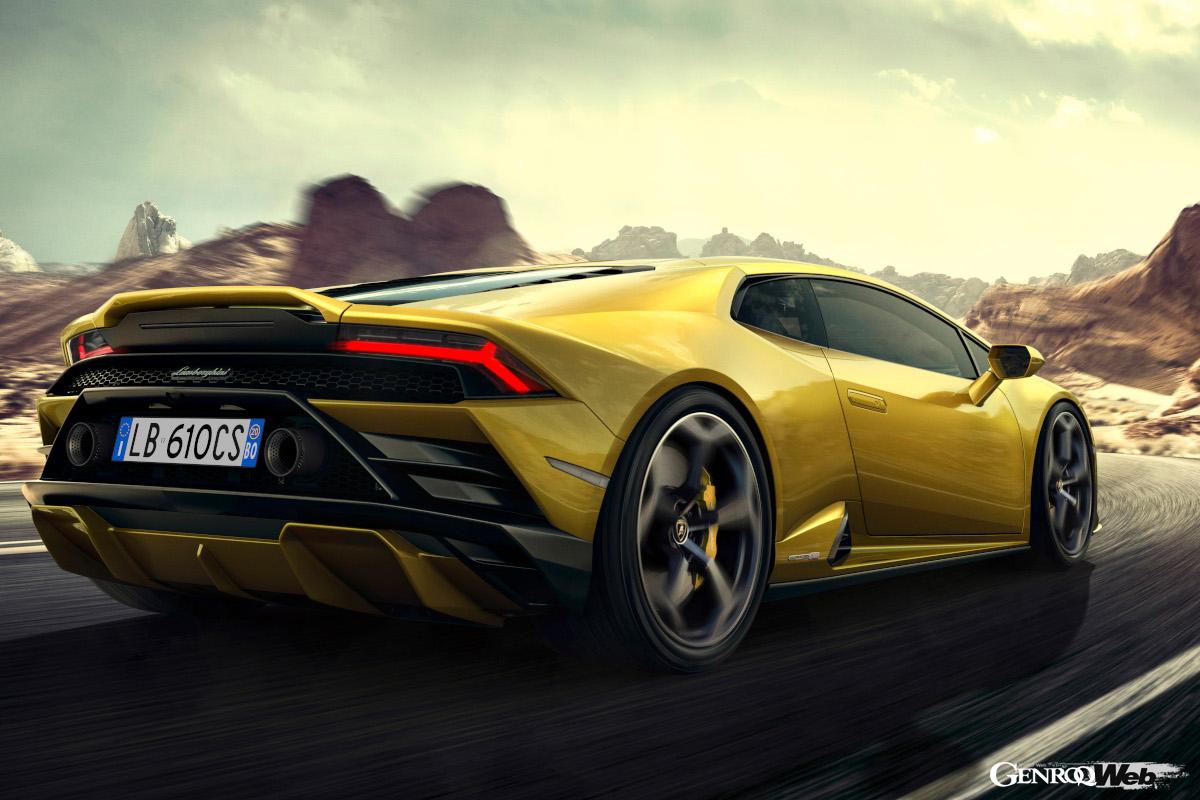 ランボルギーニ ウラカンEVO RWDは、AWDとはフロントバンパーやリヤディフューザーの形状が異なる。