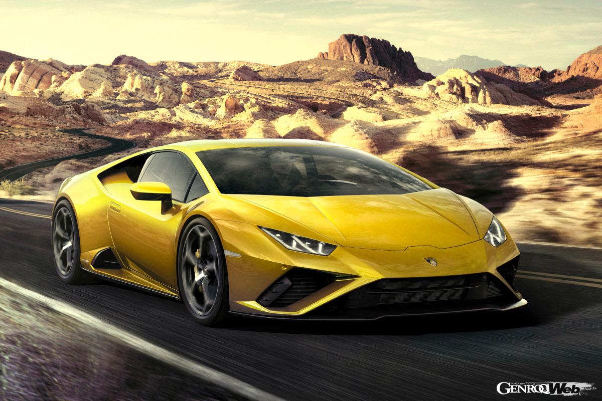 ランボルギーニ ウラカンEVO RWDは、AWDとはフロントバンパーやリヤディフューザーの形状が異なる。