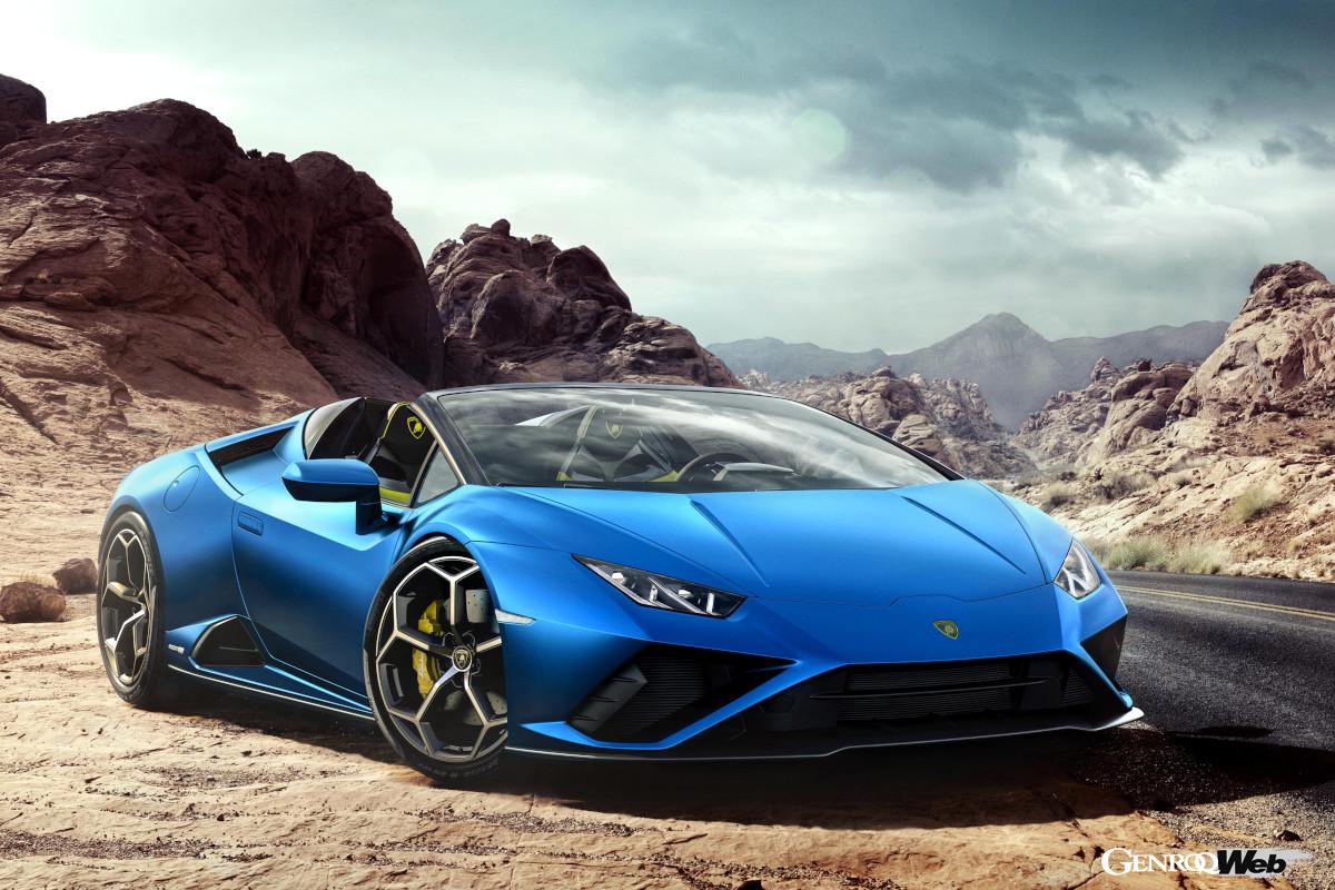 ウラカン EVO RWDと同じくウラカン EVO RWD スパイダーは、AWDとはフロントバンパーやリヤディフューザーの形状が異なる。