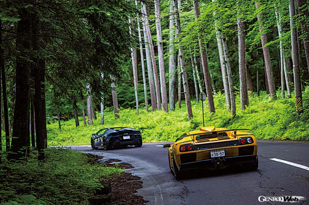 ビーナスラインなど、長野には美しいドライブロードが多い。参加者は安全運転でランボルギーニでのツーリングを楽しむ。