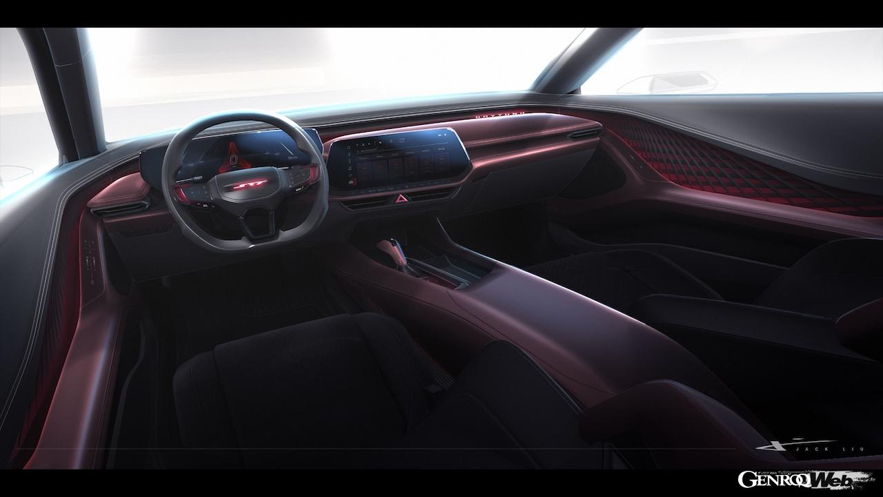 ダッジ チャージャー デイトナ SRT コンセプトのデザインスケッチ。インテリア