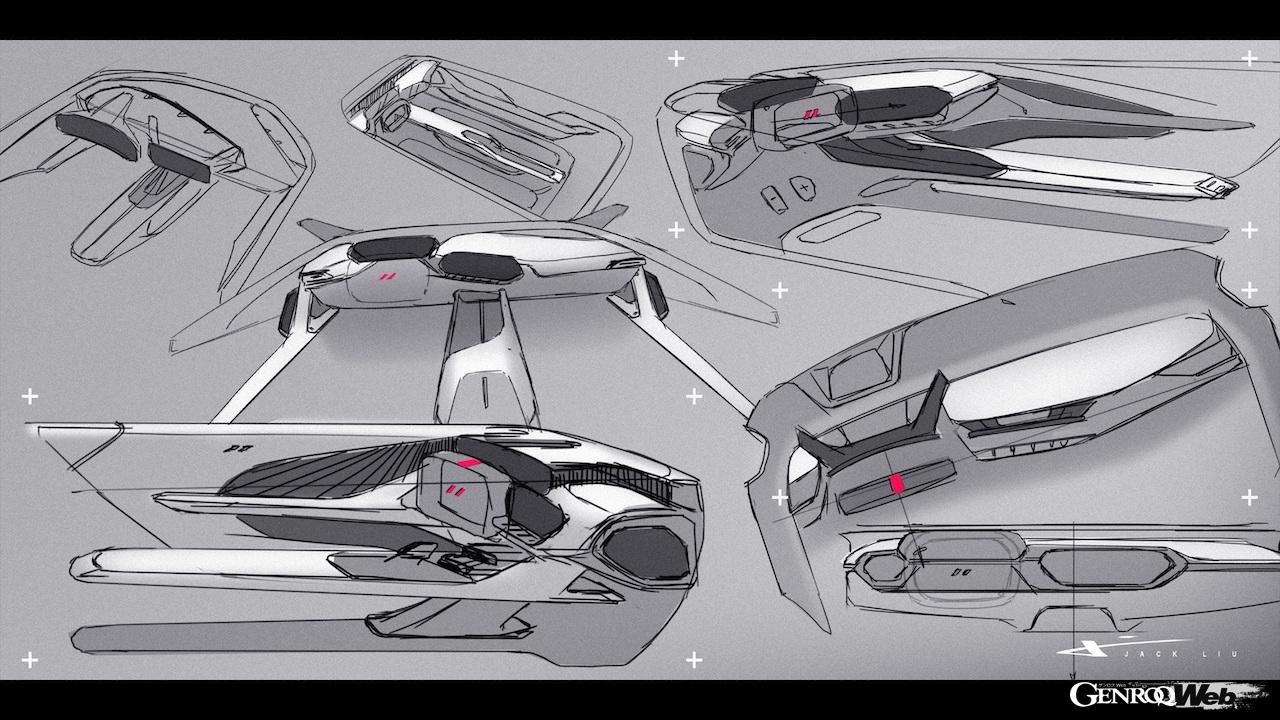 ダッジ チャージャー デイトナ SRT コンセプトのデザインスケッチ。インテリア