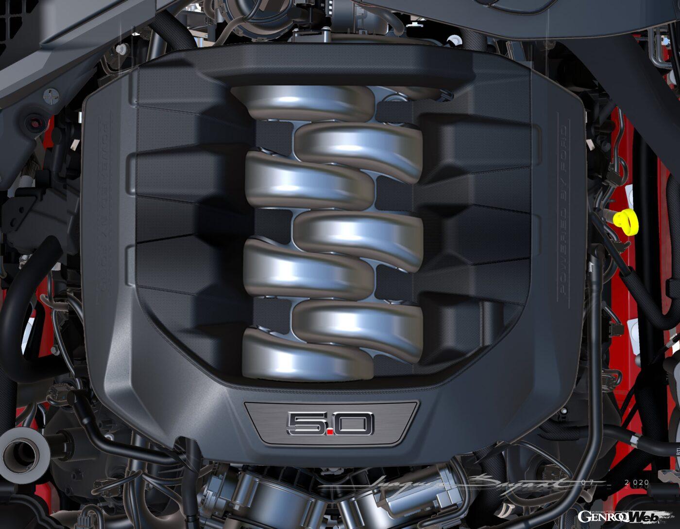 パワーユニットは、アメリカンスポーツカーらしい大排気量自然吸気ユニットの5.0リッターV型8気筒と、効率的な2.3リッター直列4気筒ターボをラインアップ。