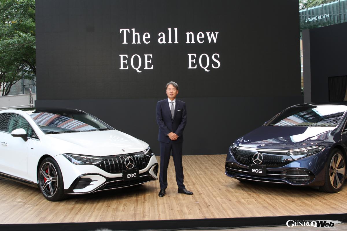メルセデス・ベンツが発表したのは、フラッグシップサルーンの「EQS」と、Eセグメントの「EQE」。メルセデス・ベンツ日本の上野金太郎代表取締役社長兼CEOは日本におけるBEVの普及に腐心する。