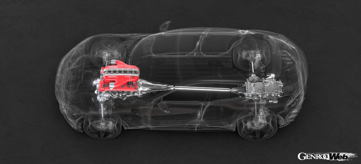 フロントミッドにエンジンを置き、ギアボックスをリヤに配置するトランスアクスルを採用。