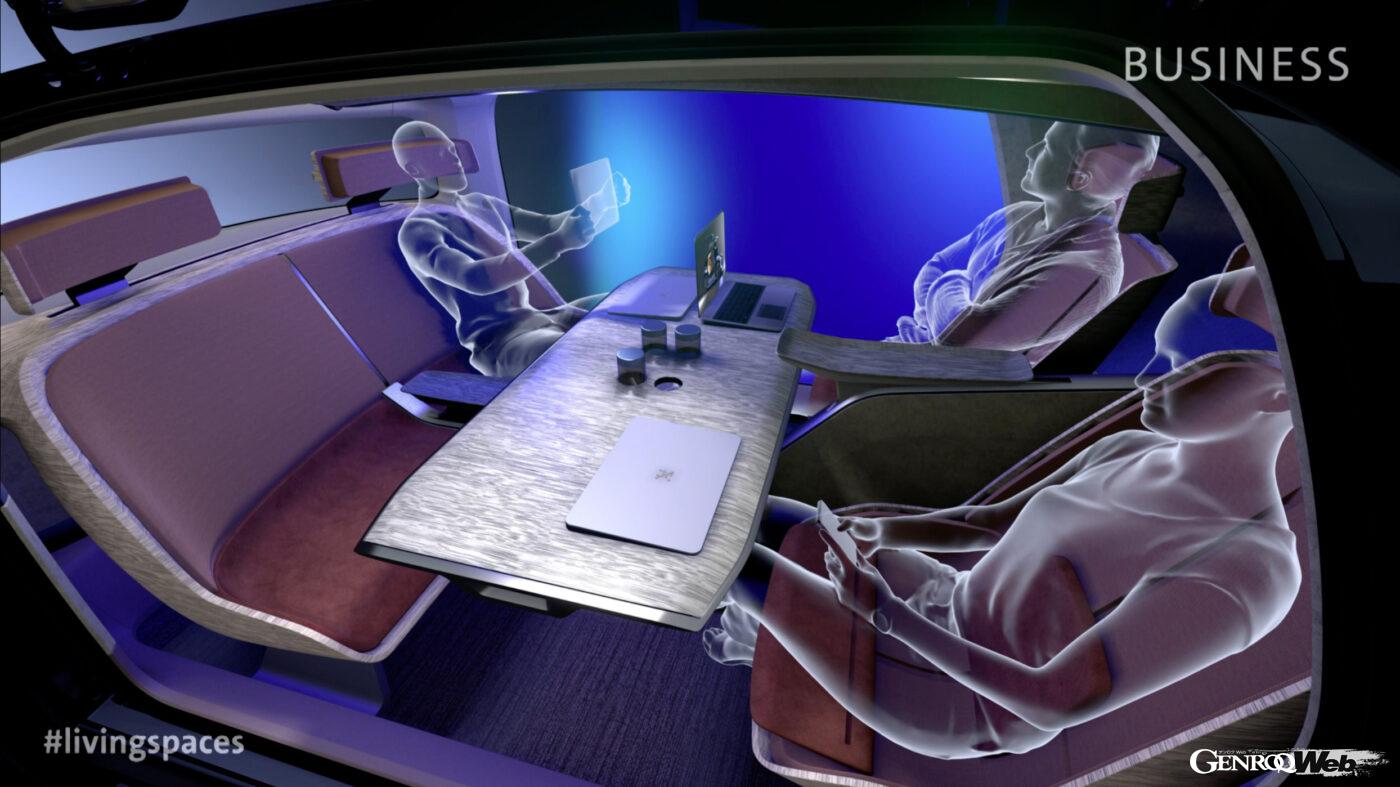 フォルクスワーゲンのコンセプトカー、GEN.TRAVELのコンセプトスケッチ。会議室モード