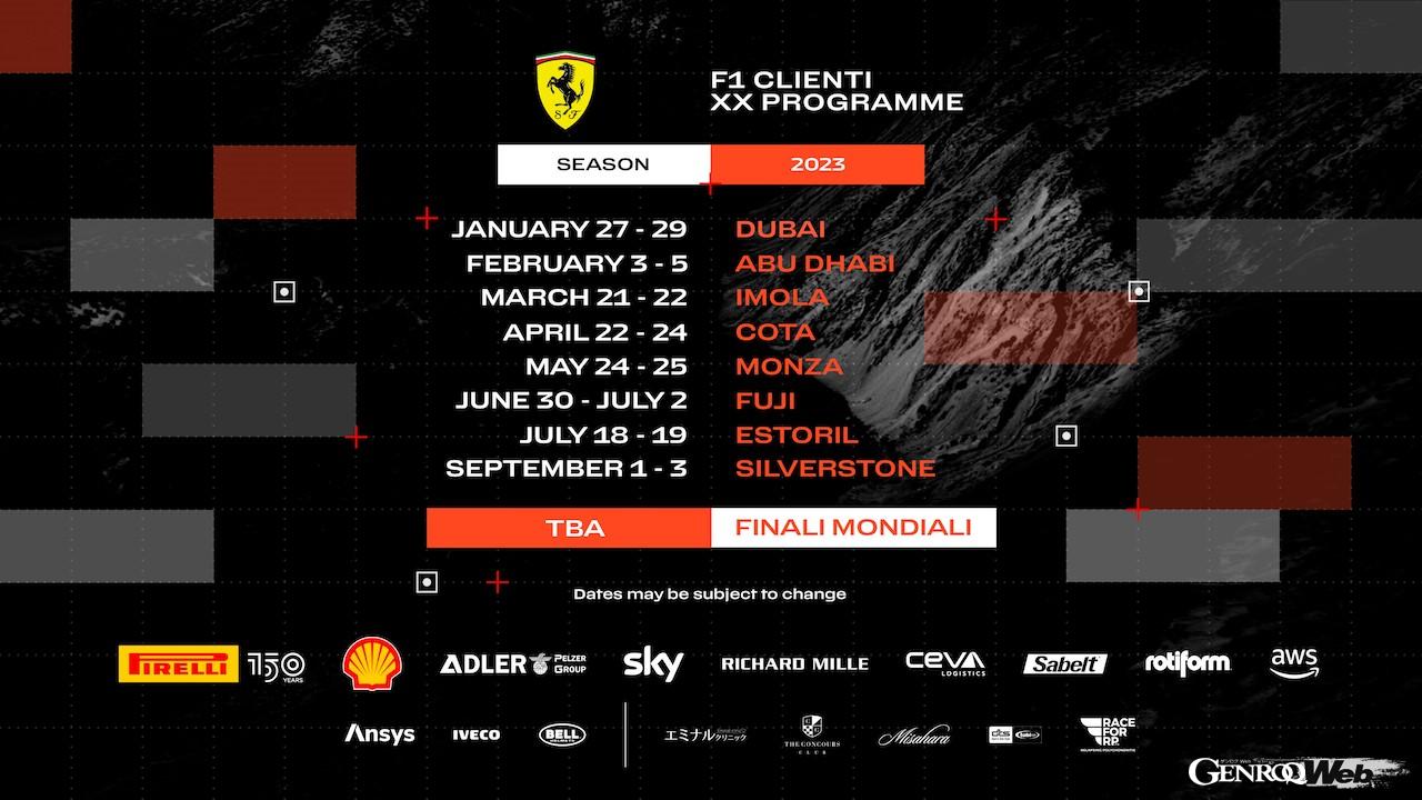 2023年の「XX プログラム／F1 クリエンティ」は、世界中のサーキットを舞台に8回の実施を予定している。
