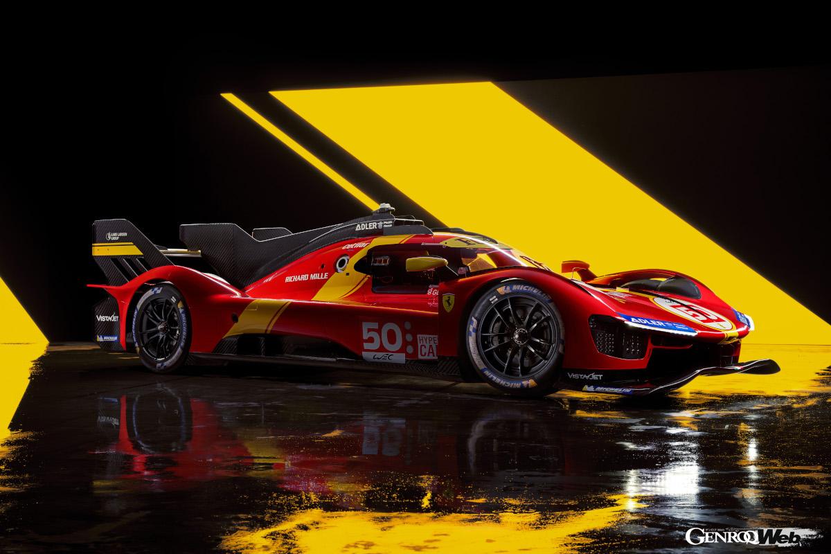 LMHクラスでは、ハイブリッド・システムの出力を含んだパワーは最大500kW（680PS）に制限されている。そのため搭載されるエンジンは296GTB／GTSに搭載された3.0リッターV6ツインターボの流れを汲むという。