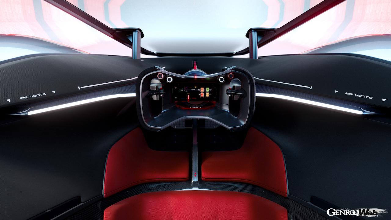 PS4／PS5用ゲーム『グランツーリスモ』とコラボした「フェラーリ ヴィジョン グランツーリスモ」のコクピット。