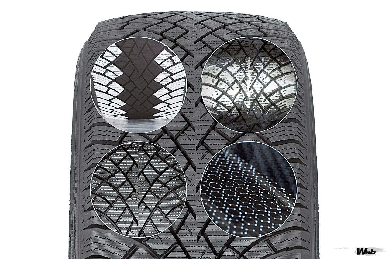 アークティックグリップクリスタルをコンパウンドに配すことで卓越したアイス性能を発揮する。大きめのブロックが配置されたアウター部がコーナリング時に横方向のグリップを生み出し、先代モデルより約40%増加したトレッドブロック数がエッジ効果を高めている。