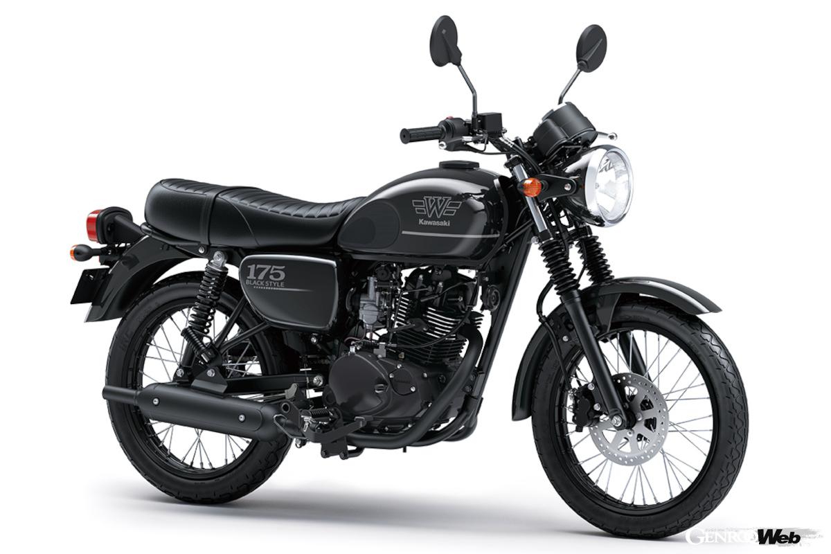 カワサキW175 SE。1960年代に始まる往年のWシリーズをモチーフとした、現代版Wシリーズの最小排気量モデル。インドネシアやタイ、ベトナムで販売される。