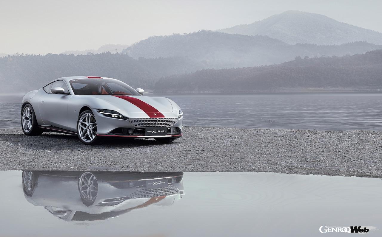 サヌシルヴァー・マットに、鮮やかなロッソ・マグマ・グロッシーが組み合わせられた、フェラーリ ローマ チャイナのエクステリア。