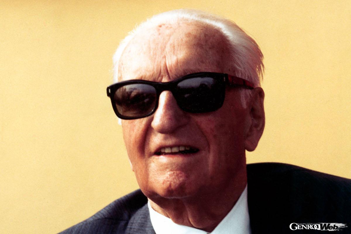 若かりし日のアルファロメオのドライバー時代とトレードマークとも言えるサングラスをかけた晩年。