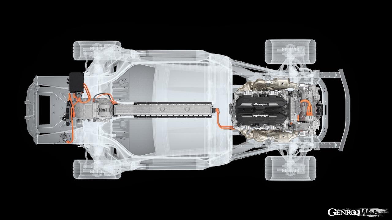 ランボルギーニ初のハイパフォーマンス・プラグインハイブリッド「LB744」に搭載される、ハイブリッド・パワートレイン。