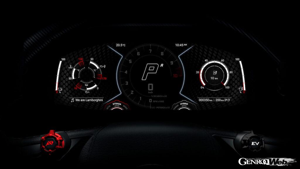 「ランボルギーニ LB744」は、新開発のステアリングホイールで選択可能な、13種類のドライブモードが用意された。