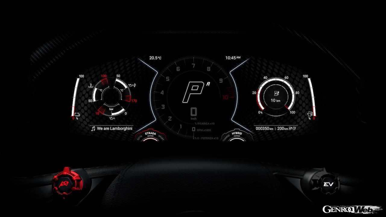 「ランボルギーニ LB744」は、新開発のステアリングホイールで選択可能な、13種類のドライブモードが用意された。