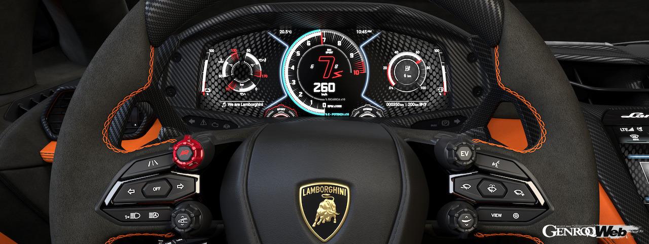 「ランボルギーニ LB744」は、新開発のステアリングホイールで選択可能な、13種類のドライブモードが用意された。