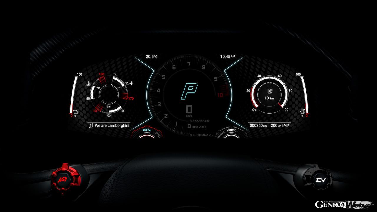 「ランボルギーニ LB744」は、新開発のステアリングホイールで選択可能な、13種類のドライブモードが用意された。