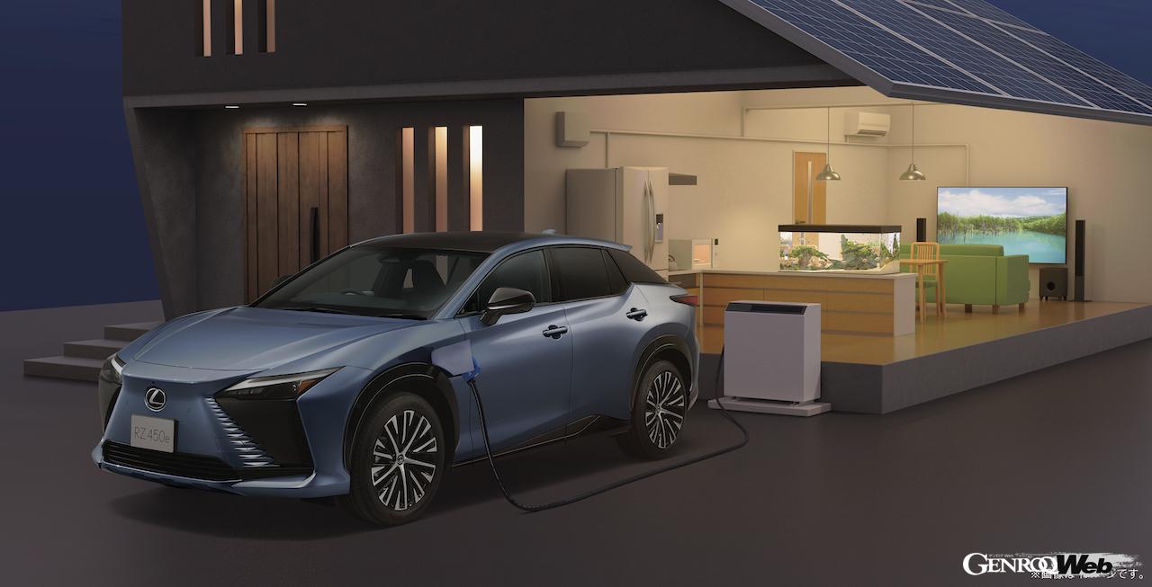 レクサス初のBEV専用モデルとして登場した「RZ450e」の充電シーン。