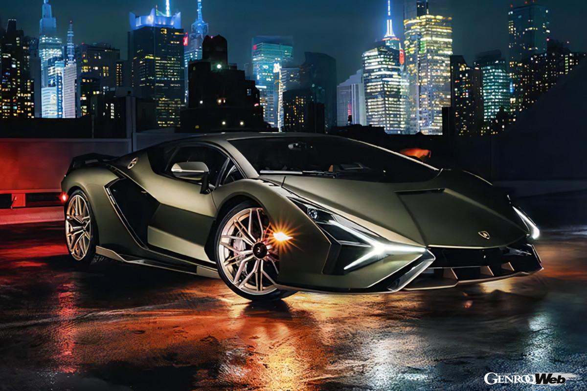 ランボルギーニ・シアンFKP37。2020年に発売されたランボルギーニ初のハイブリッドカー。総排気量6498ccのV12エンジンと電気モーターの組み合わせにより819PSを発揮。0-100km/hが2.8秒、最高速は355km/hに達した。限定63台は発表時には完売していたが、価格は約3億9000万円と予想された。