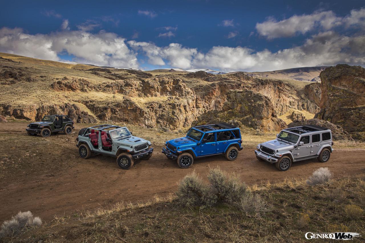 エクステリアや装備をアップデートし、ウォーン製ウィンチの採用など、オフロード性能も向上させた「ジープ ラングラー」2024年モデル。