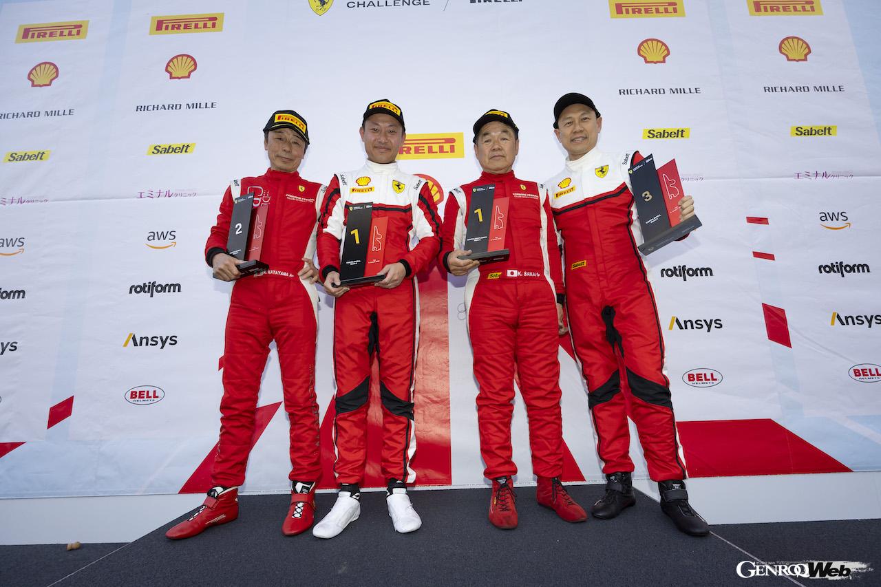 「フェラーリ・チャレンジ・トロフェオ・ピレリ・ジャパン」開幕戦を戦い、各クラスの表彰台に上がったドライバーたち。