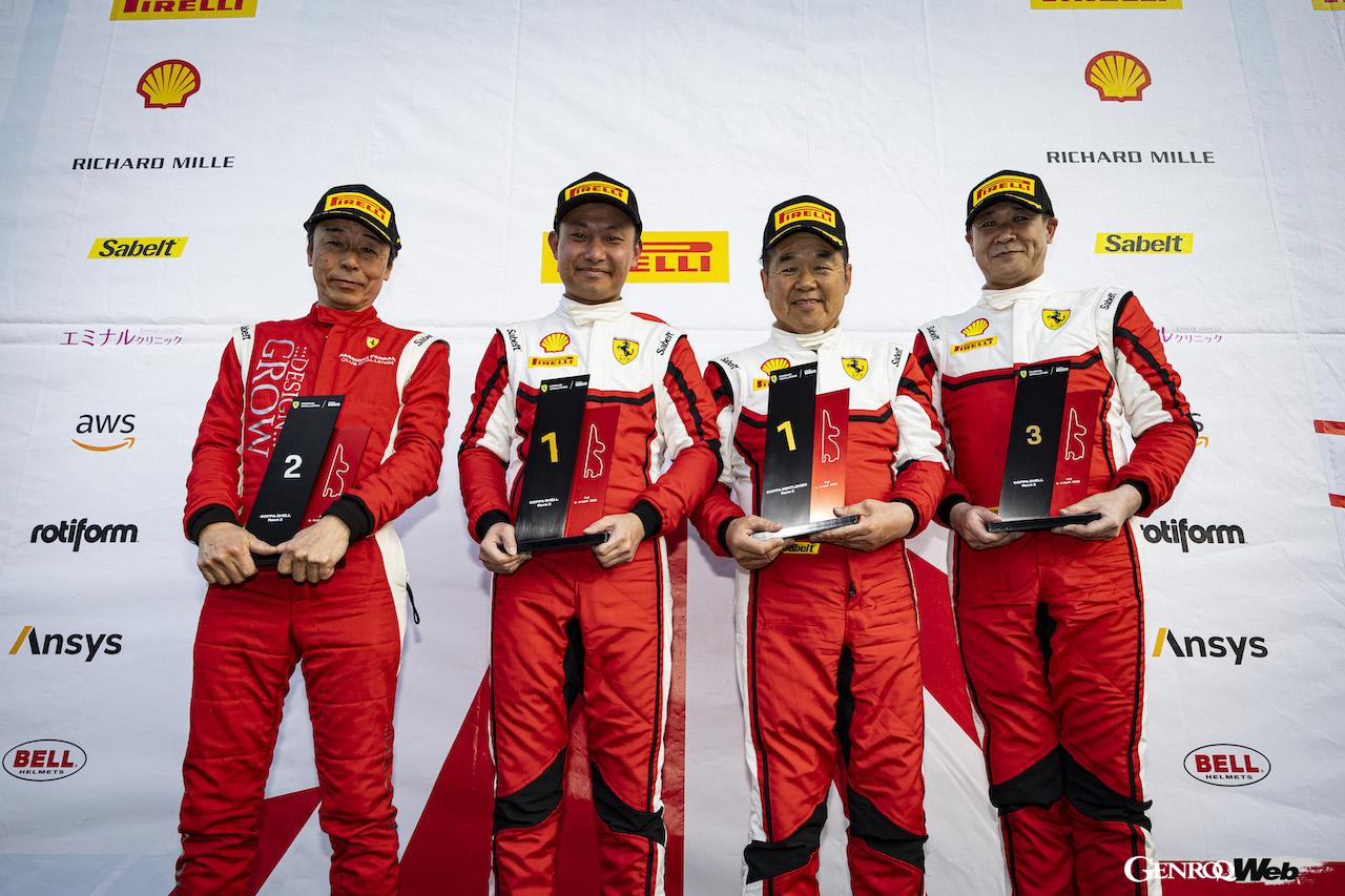 「フェラーリ・チャレンジ・トロフェオ・ピレリ・ジャパン」開幕戦を戦い、各クラスの表彰台に上がったドライバーたち。