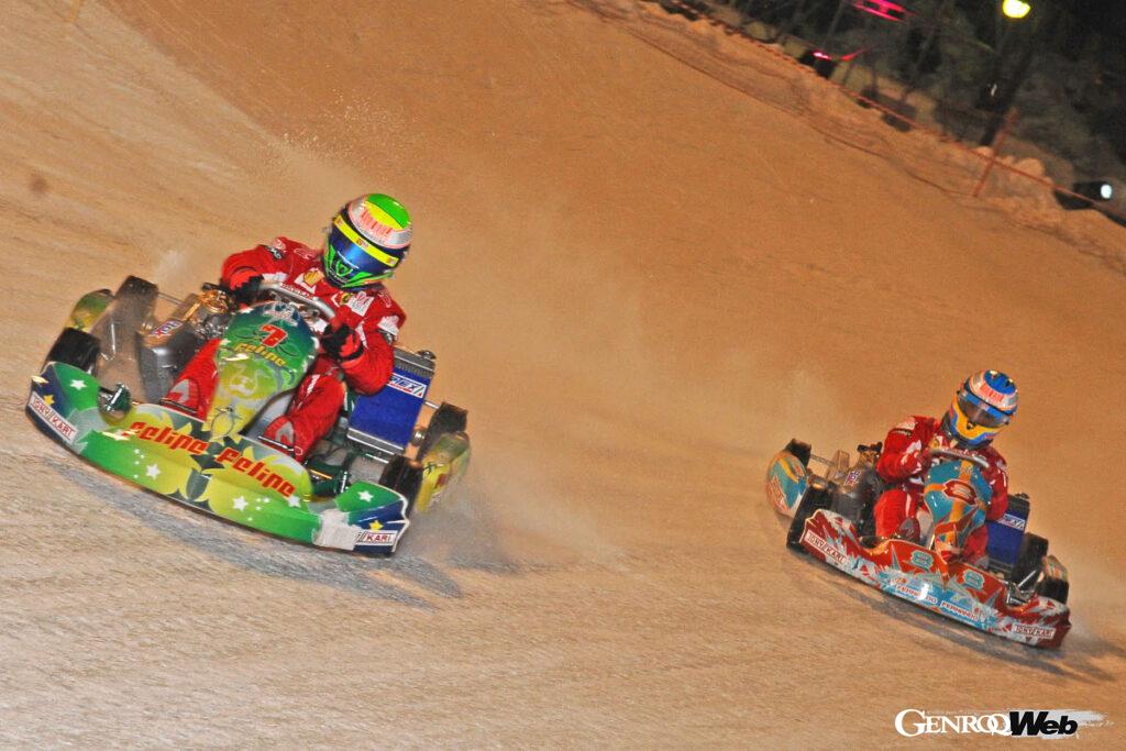 シーズンオフにはフェラーリドライバーとドゥカティライダーで、フィリップモリス主催の氷上カートイベントなども行われていた。写真は2010年のイベントの様子。