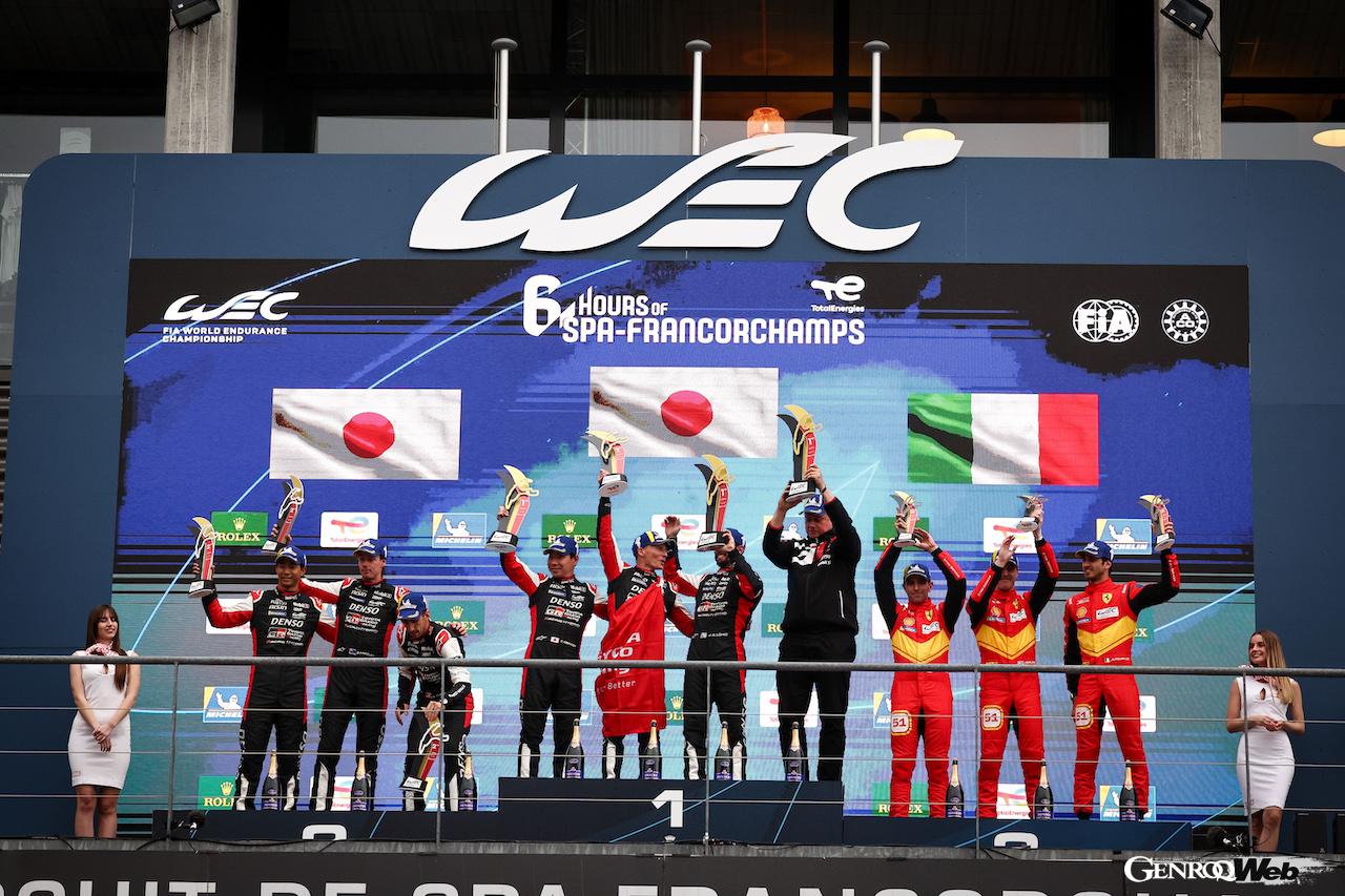 レースはトヨタの7号車がポール・トゥ・フィニッシュを達成。最終ラップまで続いたポルシェ5号車とのバトルを制したフェラーリ 499P 51号車が3位表彰台を獲得した。