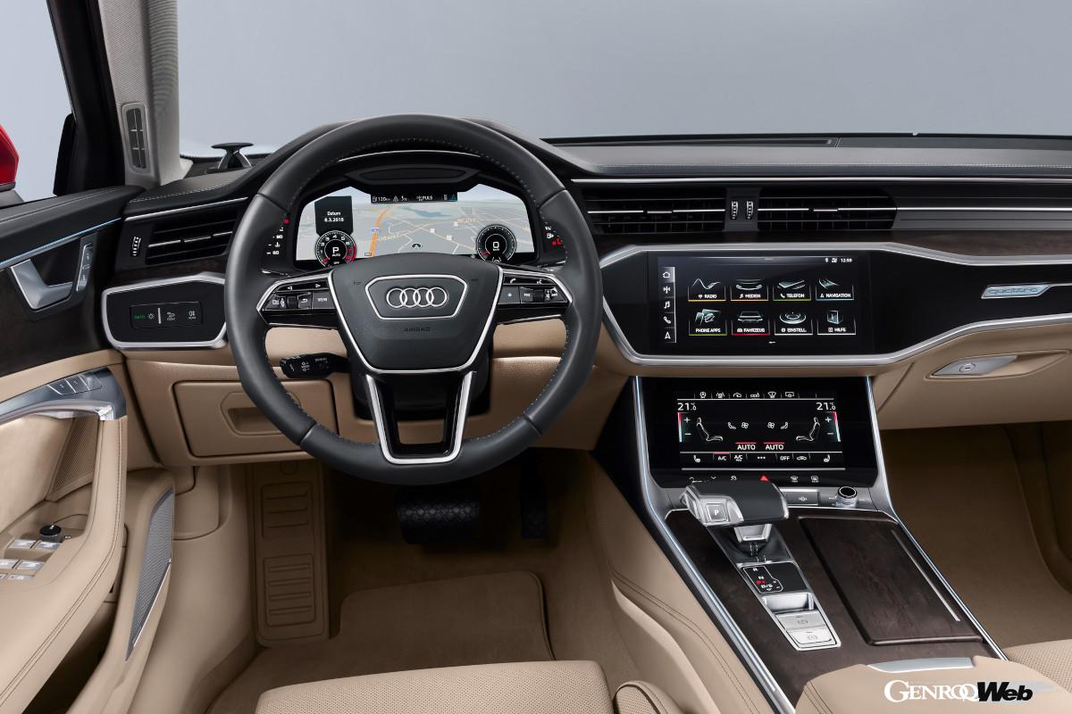 新型EクラスはホイールベースがA6より36mmも長い。だが全長は9mmしか差がなく、A6は前後のオーバーハング長が長い。インテリアの未来感はやはりEクラスが圧倒的だ。