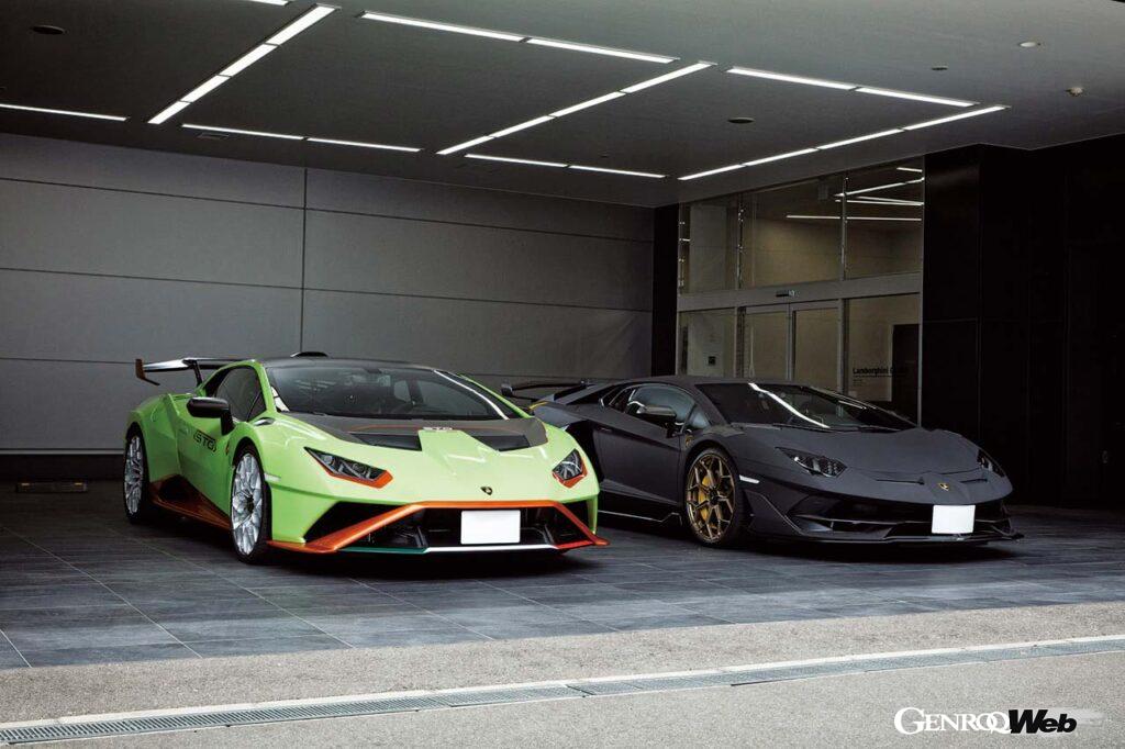 Kさん親子が所有するアヴェタドールSVJとウラカンSTO。アド・ペルソナムを駆使して好みの仕様へと導き、そこにアフターパーツやラッピングなども取り入れて唯一無二のコーディネートとなった。