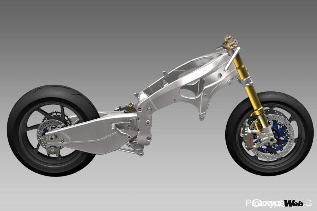 MotoGPマシンを踏襲したRC213V-Sのフレームボディ。フロントフォークやリヤショックユニットは公道での使用を前提としながらRC213Vの特性を再現している。前後ホイールは同デザインのマルケジーニ製ホイールだが、タイヤはレース専用の16.5インチではなく17インチのブリヂストンRS-10（フロント：120/70ZR17　リヤ：190/55ZR17）が装着される。