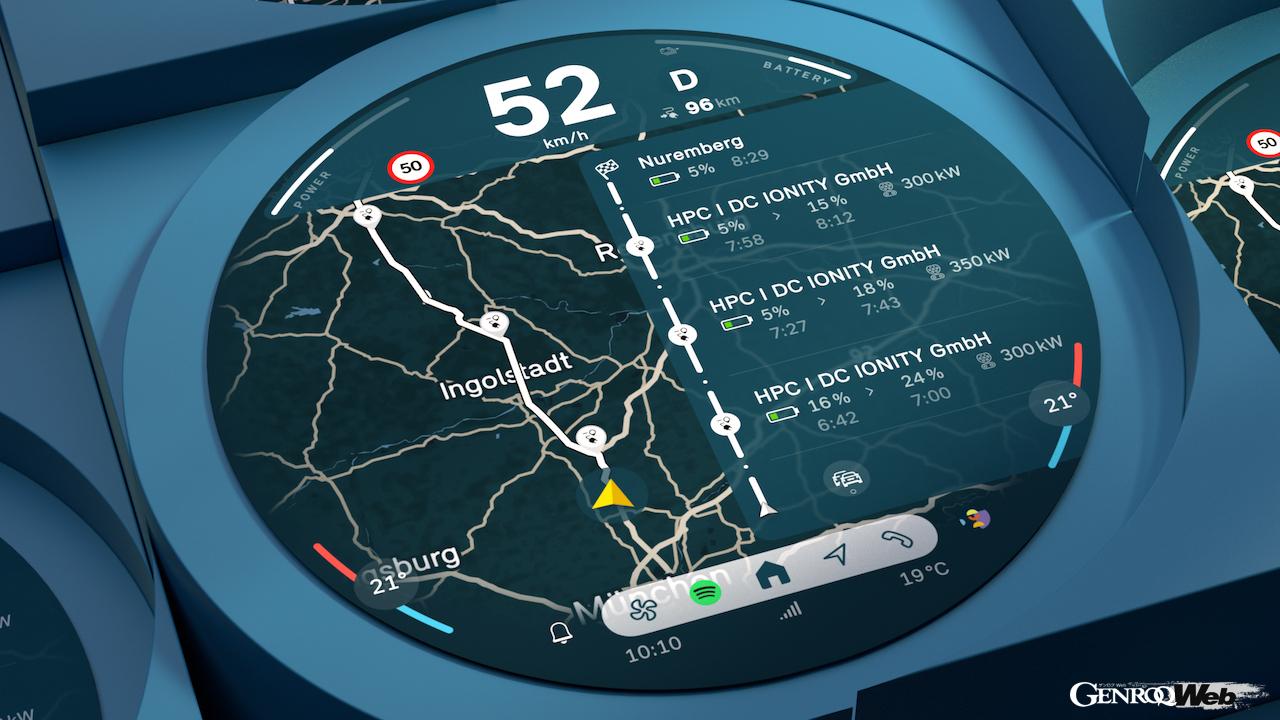 新型「MINI カントリーマン」と「MINI 3ドア／5ドア」から導入される、丸型ディスプレイ中心の「MINIインタラクション・ユニット」。