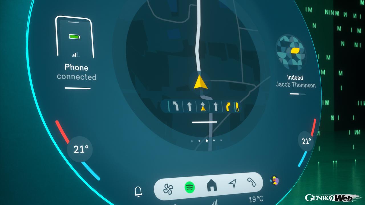 新型「MINI カントリーマン」と「MINI 3ドア／5ドア」から導入される、丸型ディスプレイ中心の「MINIインタラクション・ユニット」。