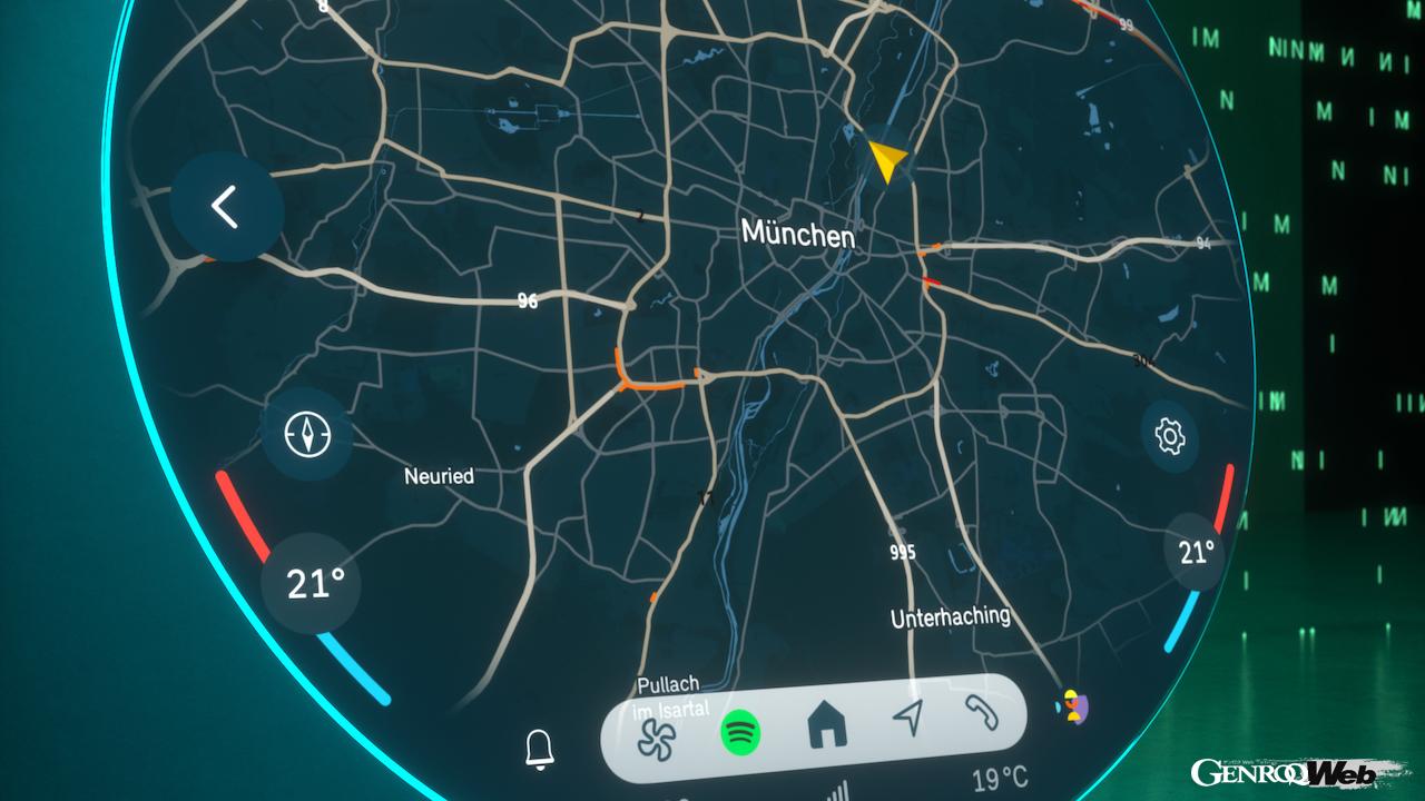 新型「MINI カントリーマン」と「MINI 3ドア／5ドア」から導入される、丸型ディスプレイ中心の「MINIインタラクション・ユニット」。