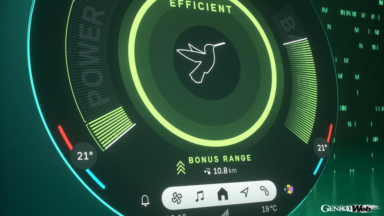 新型「MINI カントリーマン」と「MINI 3ドア／5ドア」から導入される、丸型ディスプレイ中心の「MINIインタラクション・ユニット」。