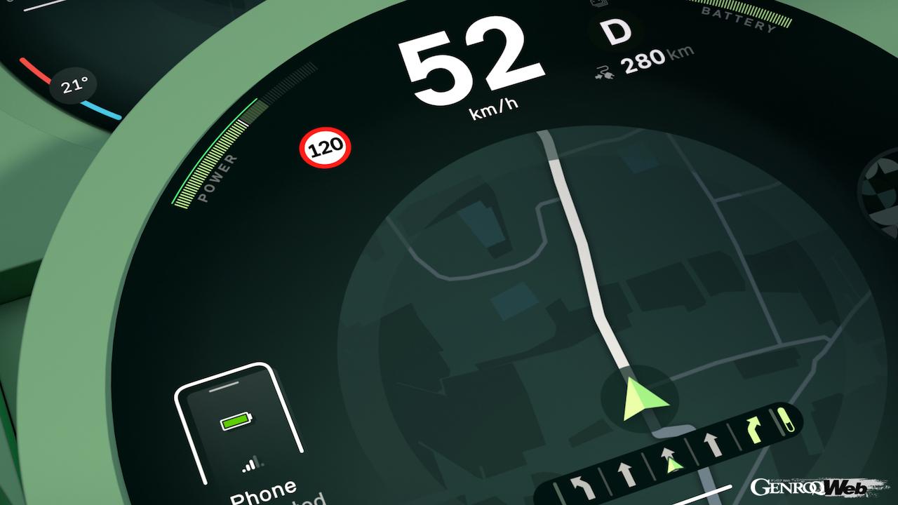 新型「MINI カントリーマン」と「MINI 3ドア／5ドア」から導入される、丸型ディスプレイ中心の「MINIインタラクション・ユニット」。