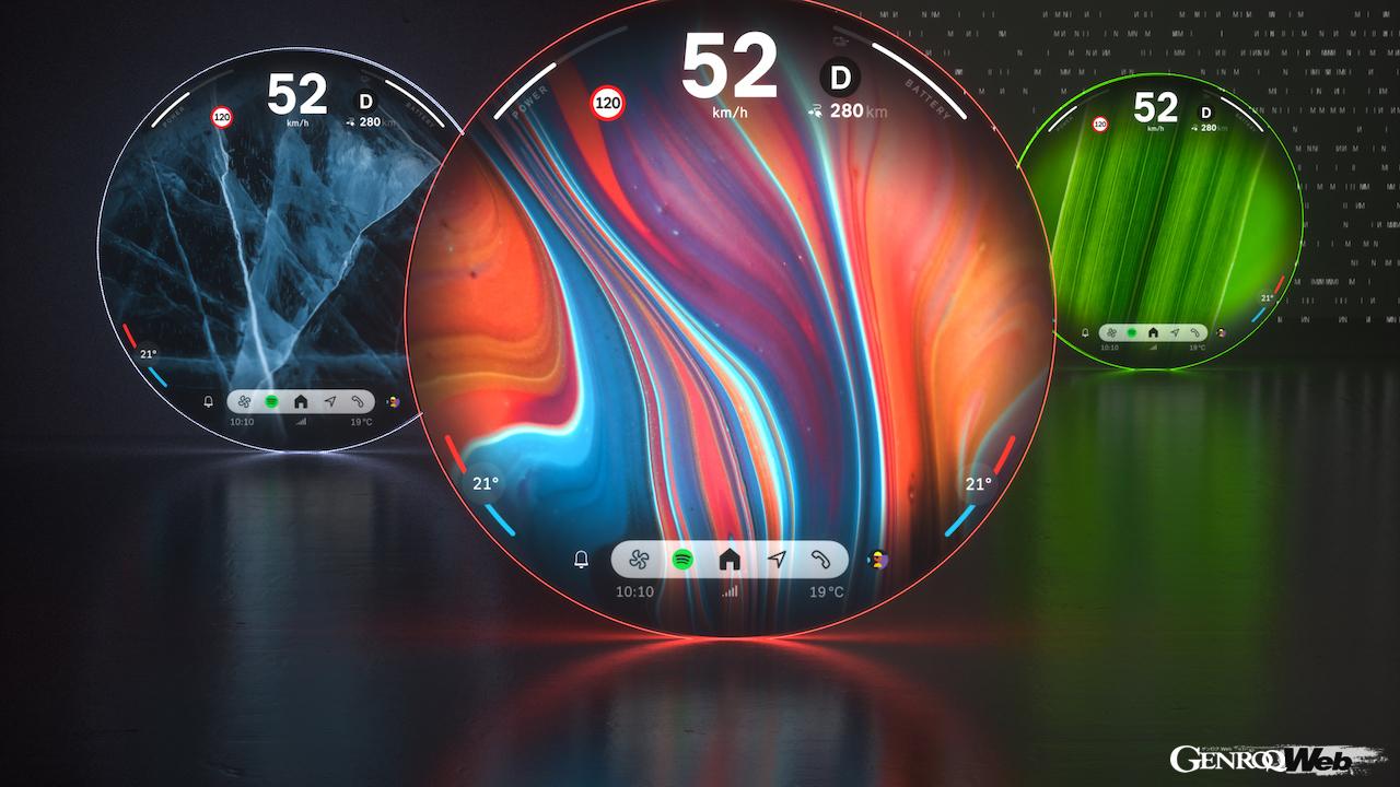 新型「MINI カントリーマン」と「MINI 3ドア／5ドア」から導入される、丸型ディスプレイ中心の「MINIインタラクション・ユニット」。